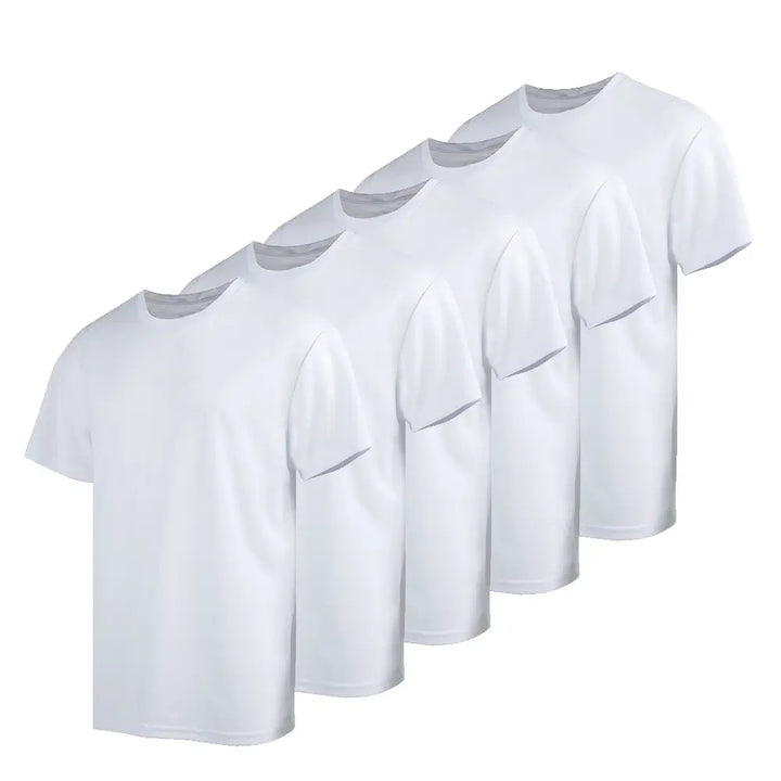 5 Pack White Men's Short Sleeve Summer T-Shirts 