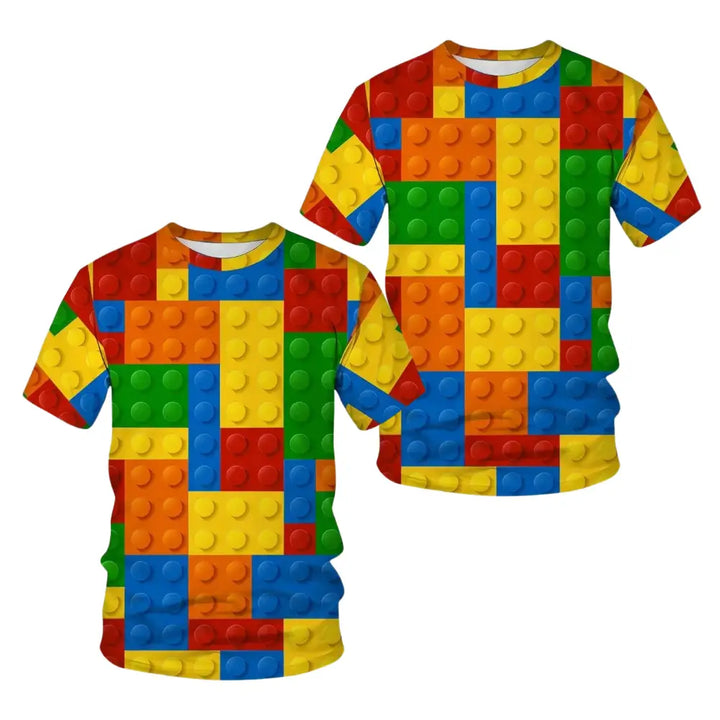 2 Pack Men's Building Blocks Graphic Print T-shirt really picture