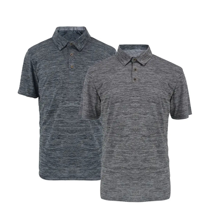 2 Pack Men's Performance Polo Shirt with Marled Jersey Charcoal-LtGrey
