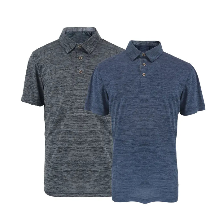 2 Pack Men's Performance Polo Shirt with Marled Jersey Charcoal-Navy