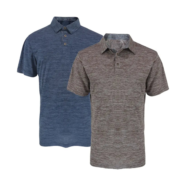 2 Pack Men's Performance Polo Shirt with Marled Jersey Navy-Brown