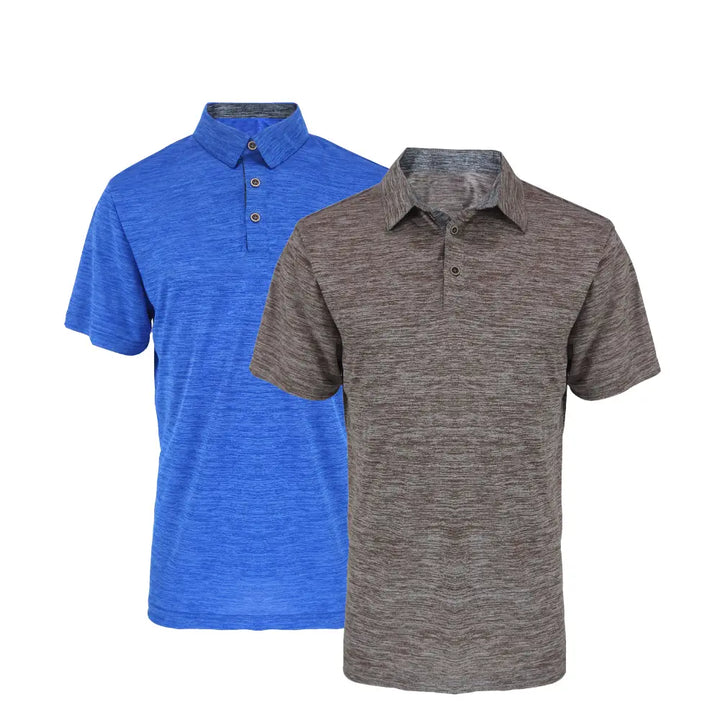 2 Pack Men's Performance Polo Shirt with Marled Jersey RoyalBlue-Brown