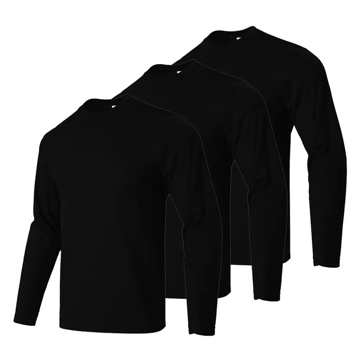  Black Long Sleeve Sports Tees 3Pcs