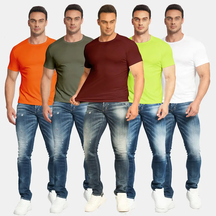 5 Pack Men's Short Sleeve Summer T-Shirts | Mens Tee Shirt | LEEHANTON