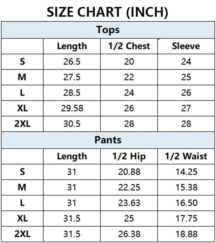 Men's Tracksuit Sets size chart