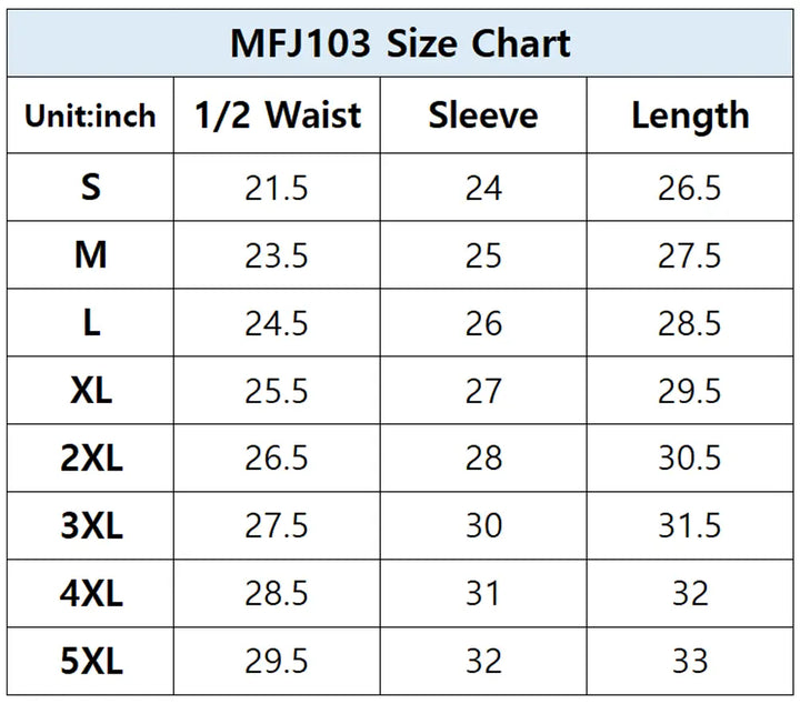 zip up hoodies size chart