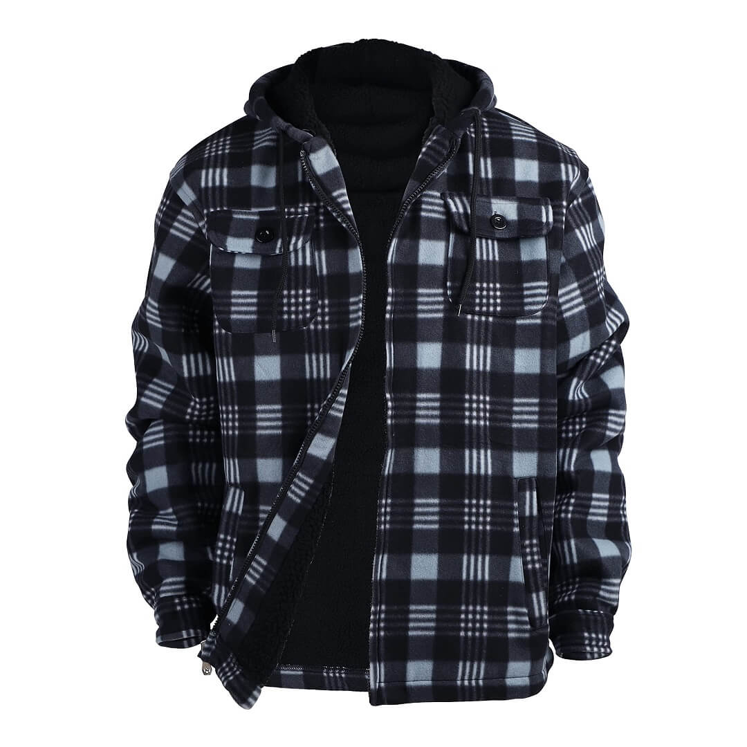 Men s Plaid Jacket Thick Flannel Jacket with Hood LEEHANTON