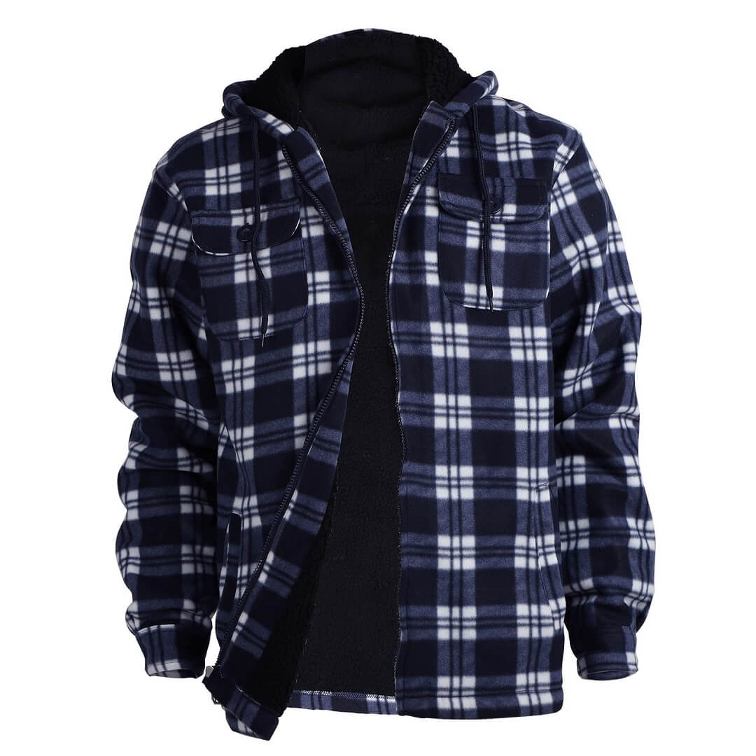 Men s Plaid Jacket Thick Flannel Jacket with Hood LEEHANTON