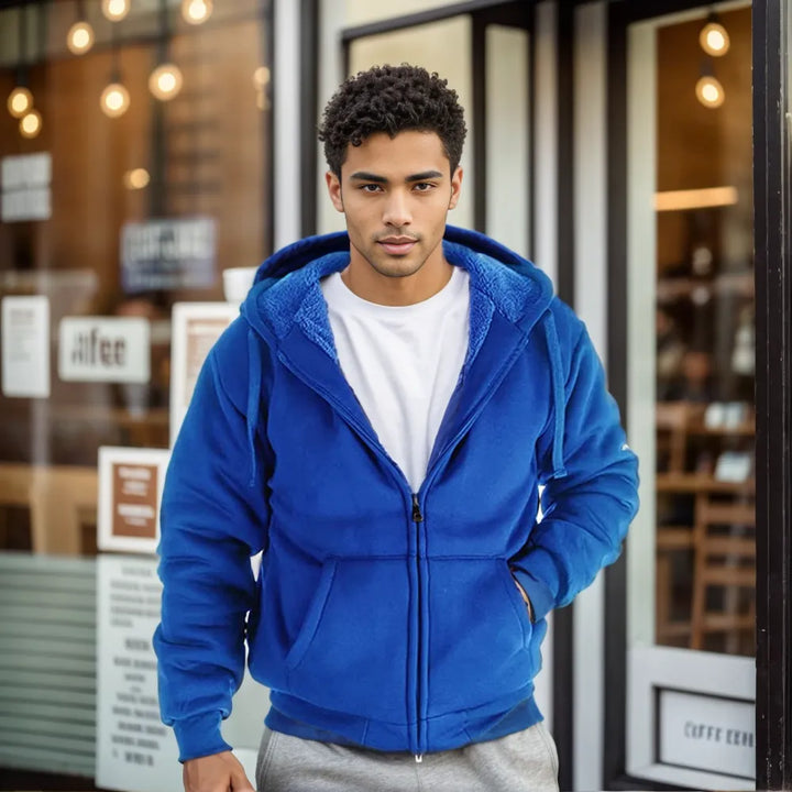 Mens sherpa lined hoodie with zipper sale