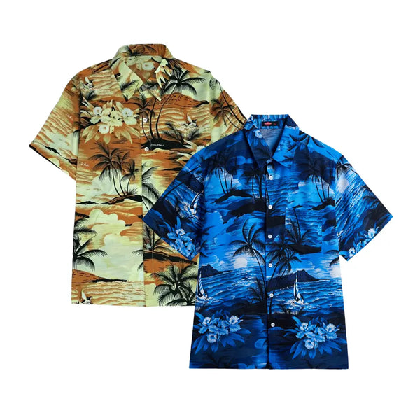 2_Pack_Men_s_Button_Down_Hawaiian_Shirt_Brown-Blue