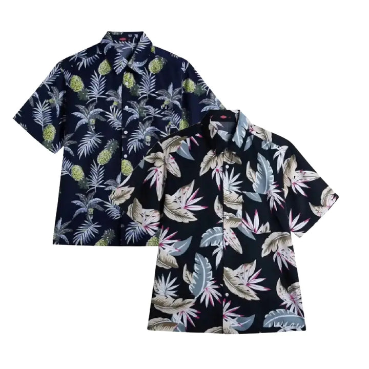 2 Pack Big And Tall Short Sleeve Hawaiian Shirts For Men | LEEHANTON