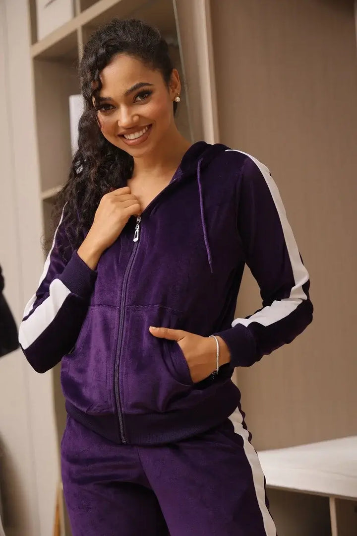 Purple velour tracksuit sales